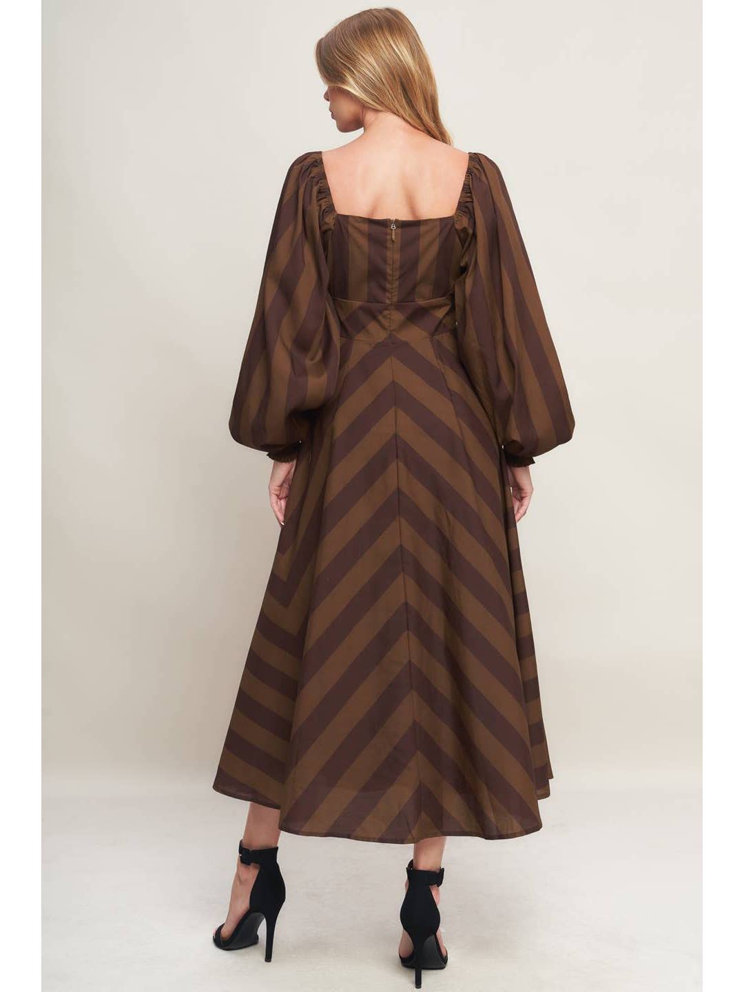 Stripe Brown Printed Woven Midi Dress