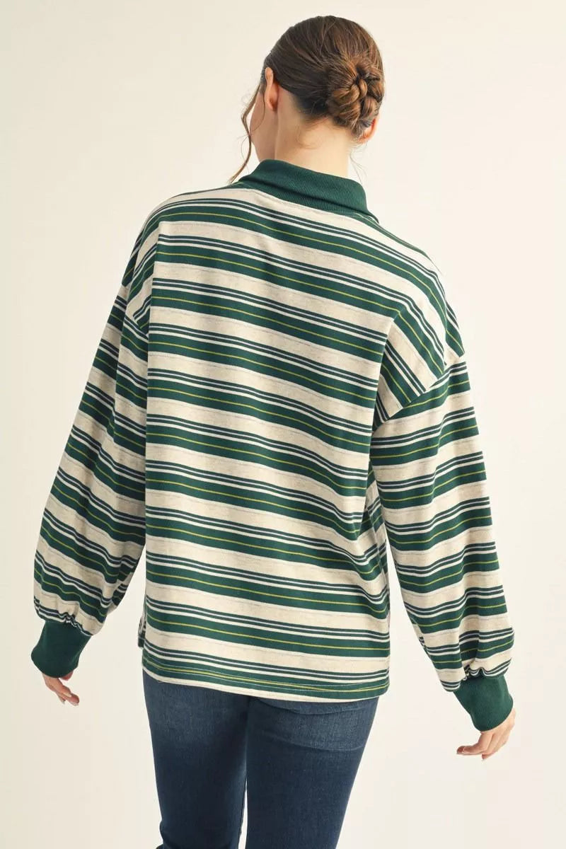 Green Stripe Rugby 1/2 Top