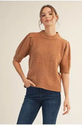 Taupe High Neck Short sleeve Sweater