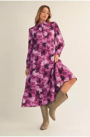 Purple Floral Long Sleeve Maxi