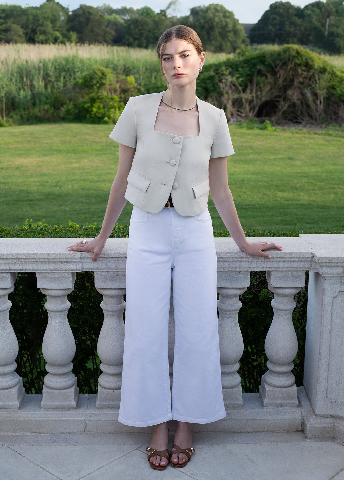 THE MASHA SUPER HIGH RISE WIDE LEG CROP -  WHITE
