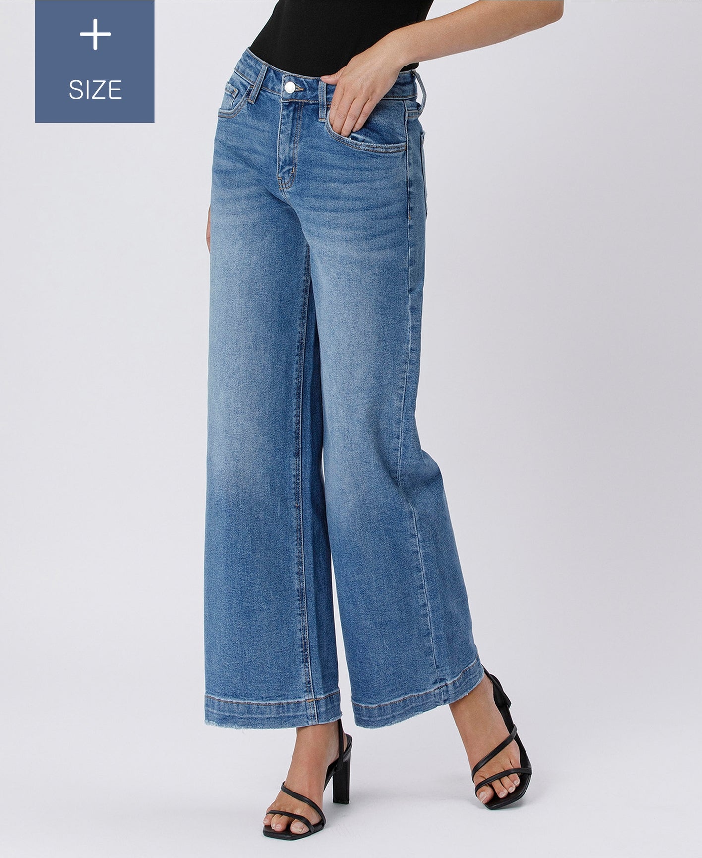Plus Size High Rise Trouser Wide Jeans