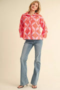 Orange and Pink Shell Print top w/ Pearl button
