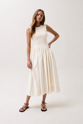 GLADYS SMOCKED BODICE DRESS OYSTER SHELL