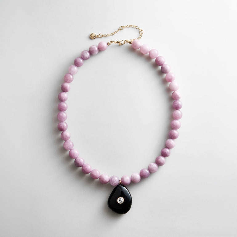 Jamie Semi-Precious Beaded Necklace - Amethyst/Black Hypersthene
