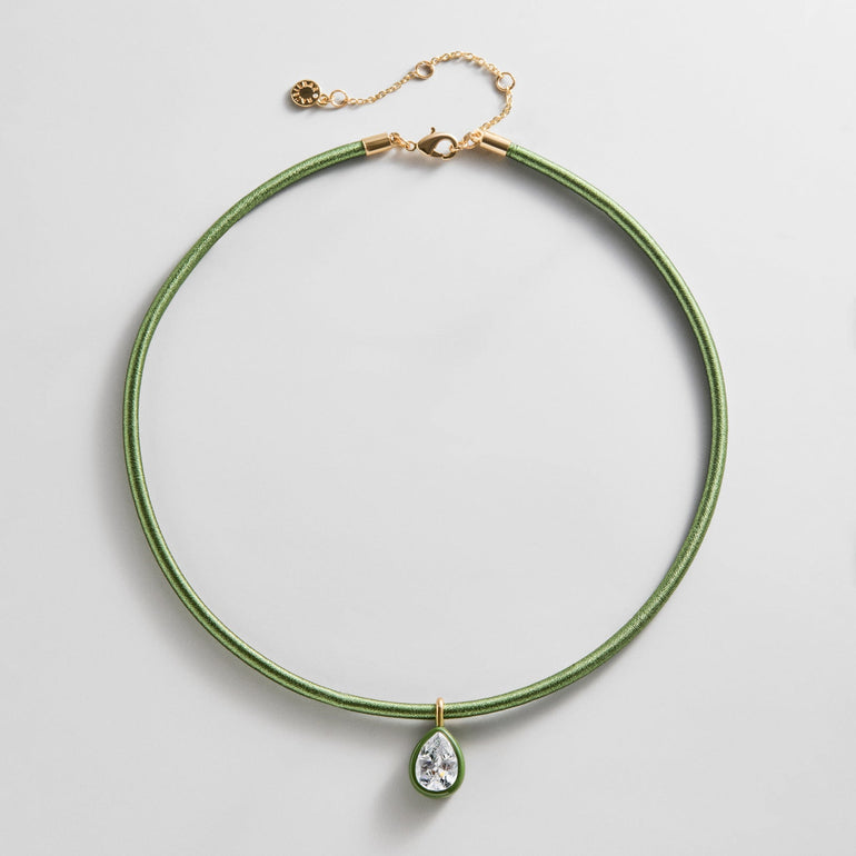 Lindsey Crystal Collar Necklace - Olive Green