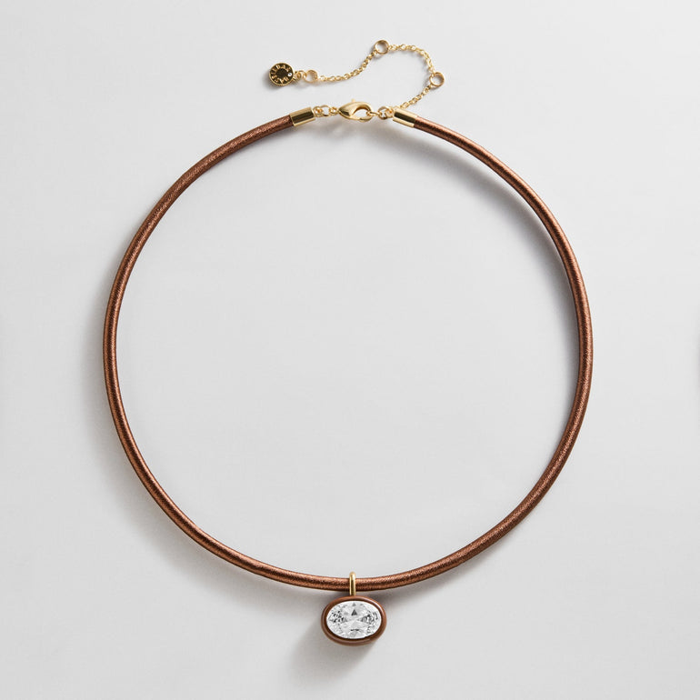 Lindsey Crystal Collar Necklace - Chocolate Brown