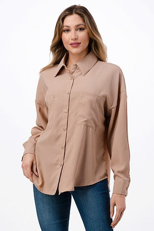 Taupe Button Down Office Shirt