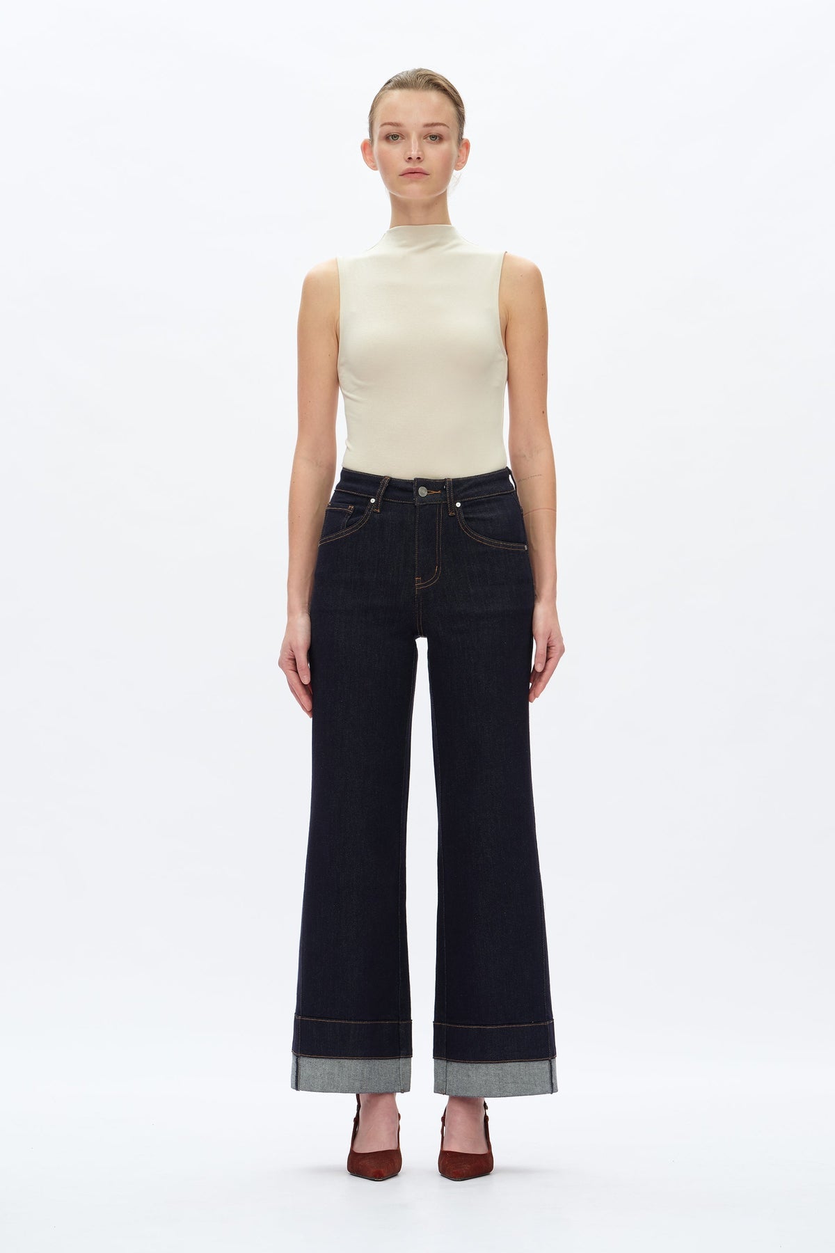 High Rise Patchwork Wide Leg Jeans