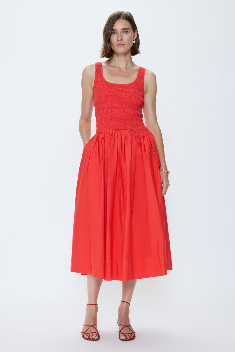 ALESSIA SMOCKED DROP WAIST DRESS - MARASCHINO