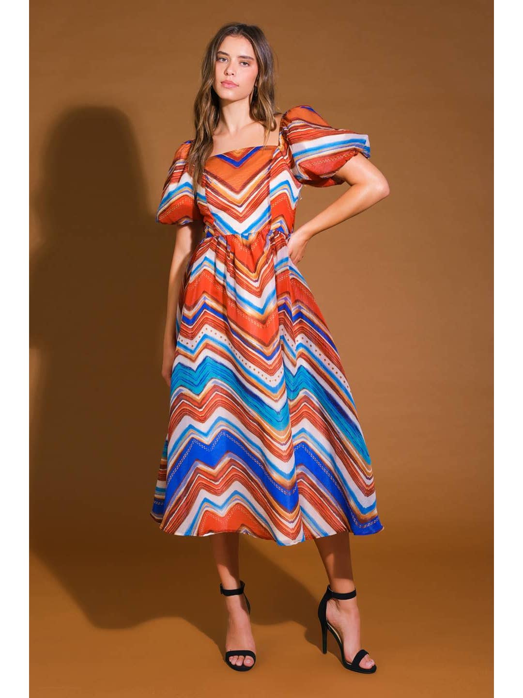 Matilda Puff Sleeve Printed Woven Midi Dress