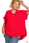 Curvy Woven Airflow Button Down Shirts Ruby