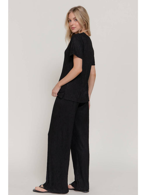 Black Short Sleeve Top & Wide Knit Pants Set