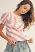 Lacey Trim Henley Stripe Top