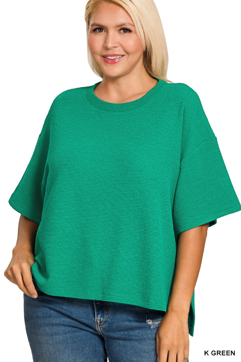 Kelly Green Double Knit Side Slits Hi Low Top