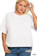 White Double Knit Side Slits Hi Low Top