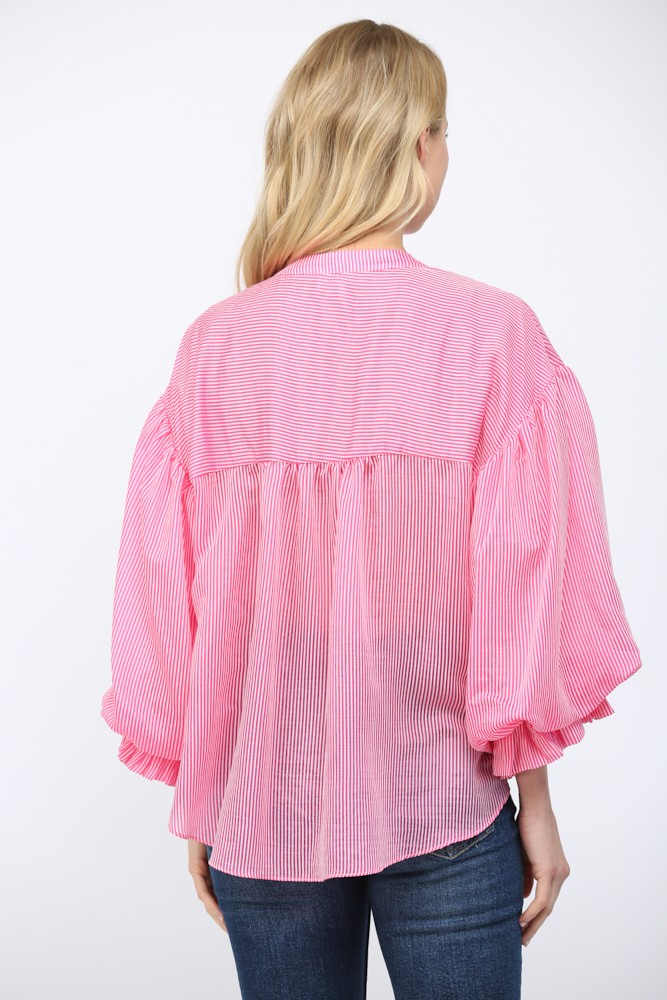 Pink and White Pinstripe Voluminous Bubble Blouse
