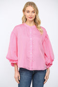 Pink and White Pinstripe Voluminous Bubble Blouse
