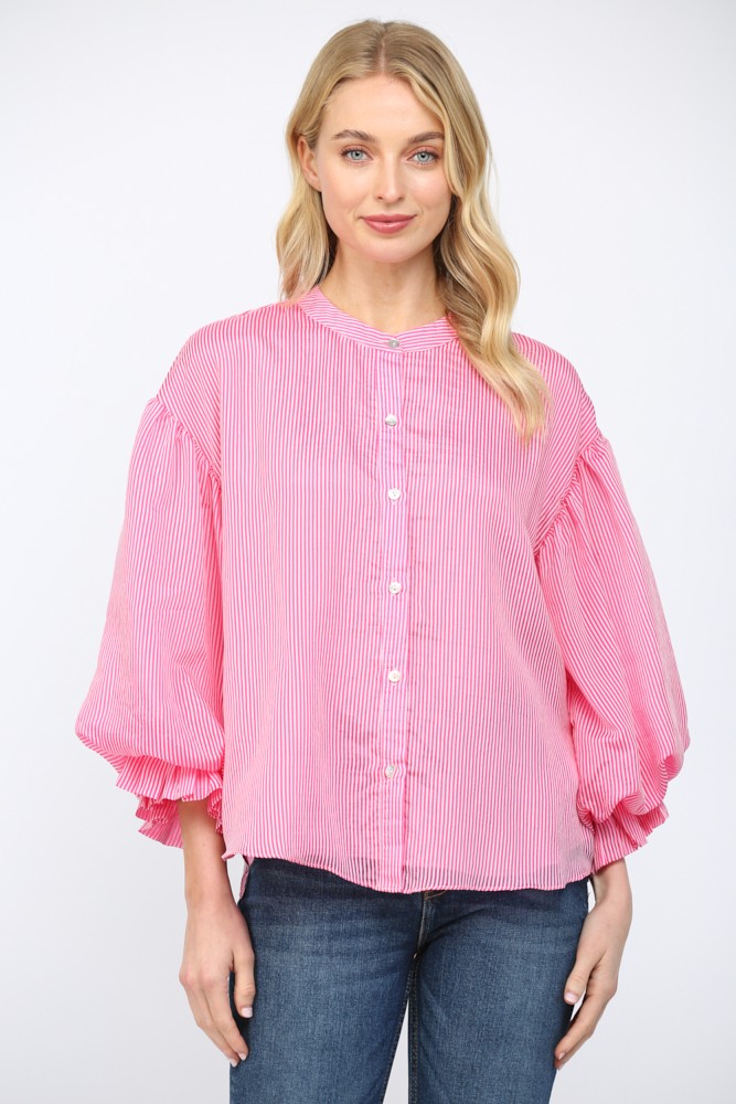 Pink and White Pinstripe Voluminous Bubble Blouse