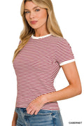 Striped Contrast Trim Rib Banded Tee Striped Contrast Trim Rib Banded Tee Ash Mocha