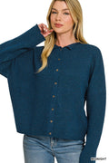 Midnight Wool Blend Rolled Edge Button- Down Sweater Cardigan