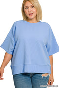 Cornflower Ribbed Round Neck Waist Banded Tee Shirts