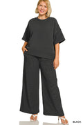 Black Ribbed Round Neck Tee & Pants Set