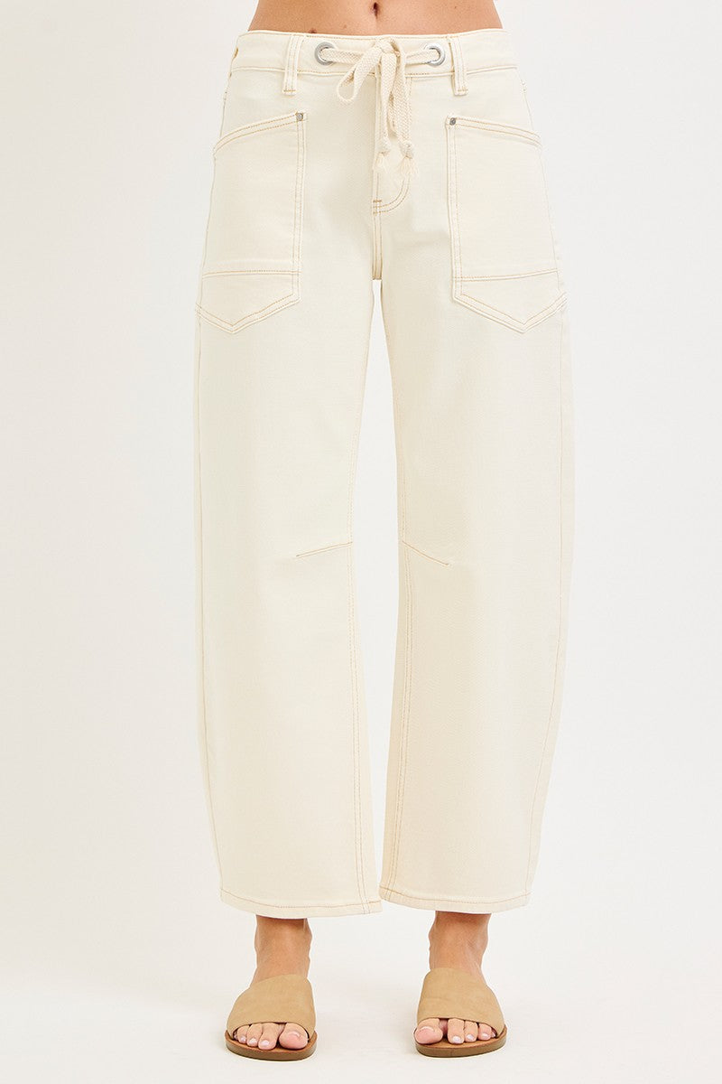 Slouchy Crop Barrel Leg Pants With Eyelet String