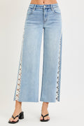 High Rise Crop Wide Flower Lace Jeans