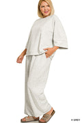 Curvy Scuba 3/4 Sleeve Pullover & Pants Set Heather Grey