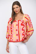 Sun and Wave Pattern 3/4 Blouse