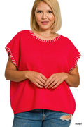 Curvy Stitch Detailed Oversize Sweater Vest Ruby