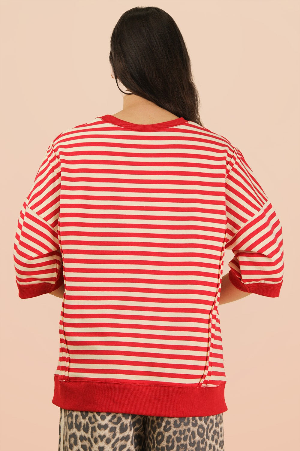 Red & White Stripe Oversized Stripe Casual Knit Top