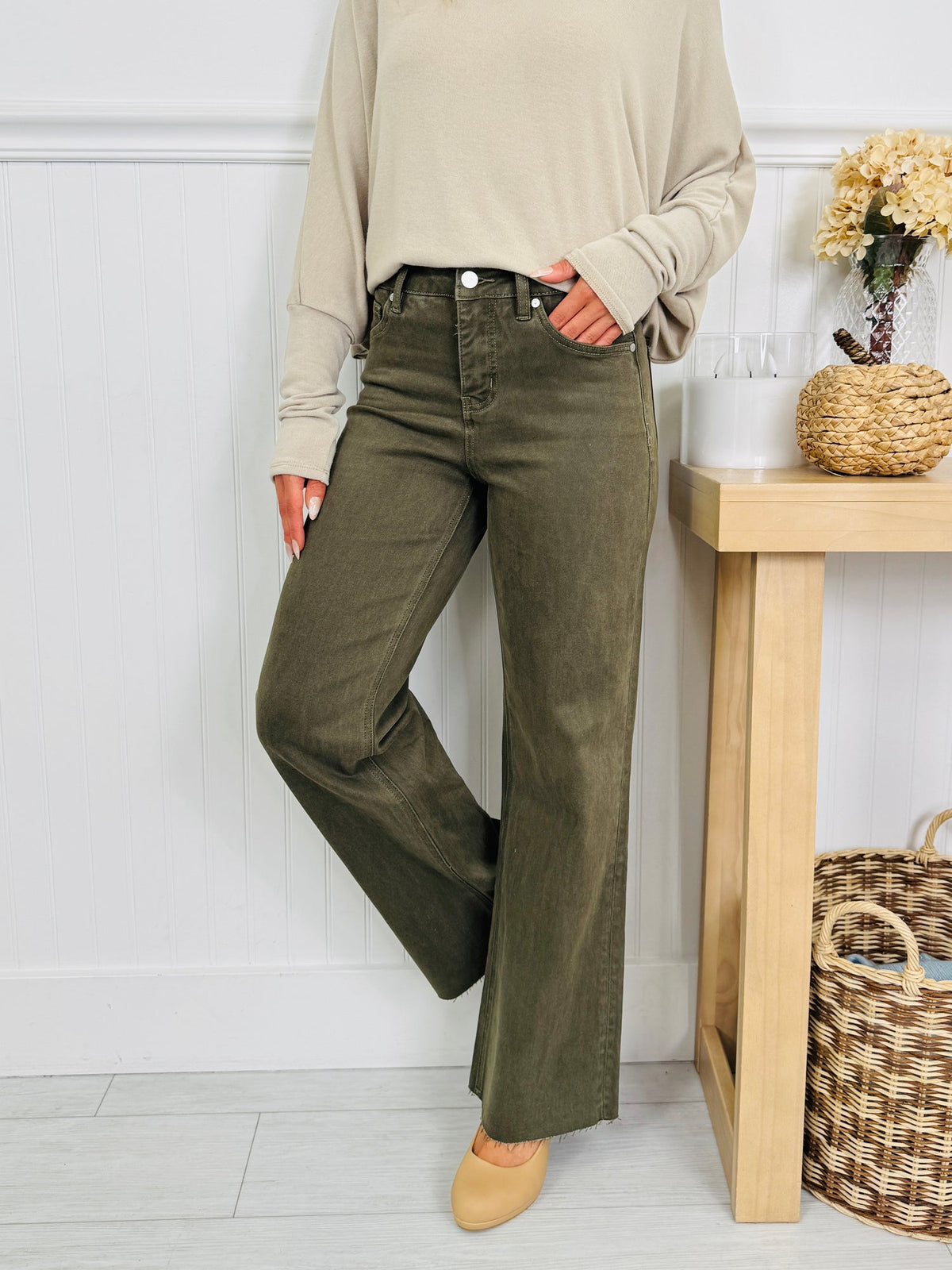 Dark Olive Pull On Jeans