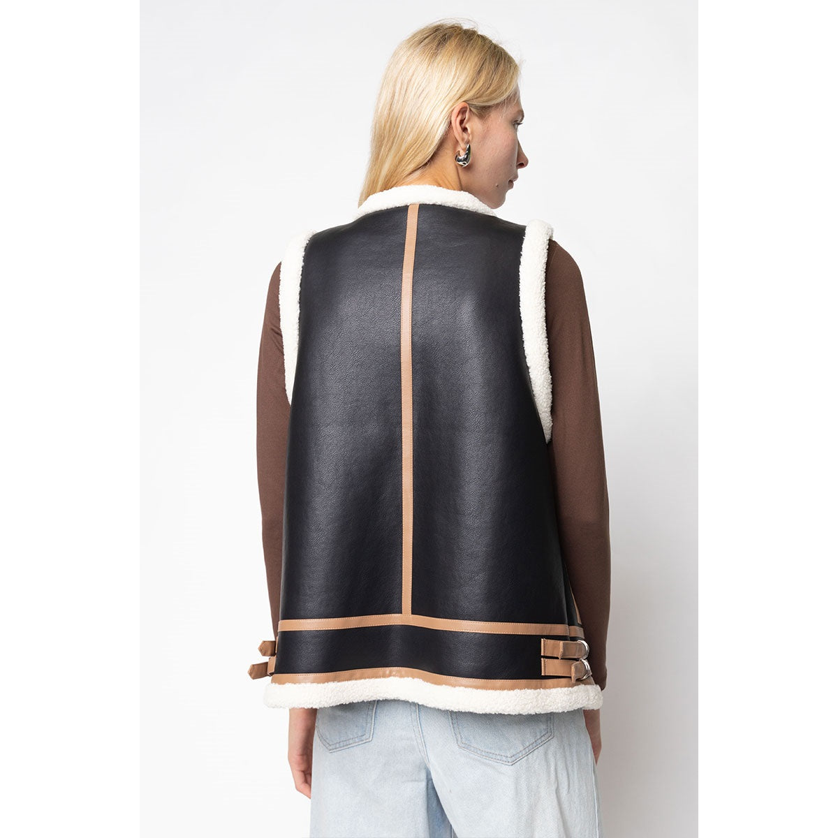 Faux Shearling-Trimmed Leather Vest