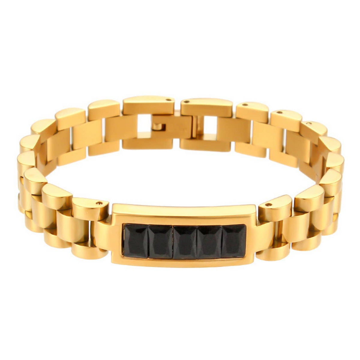 Black Zirconia Wristwatch Chain Bracelet Hypoallergenic Water Resistant