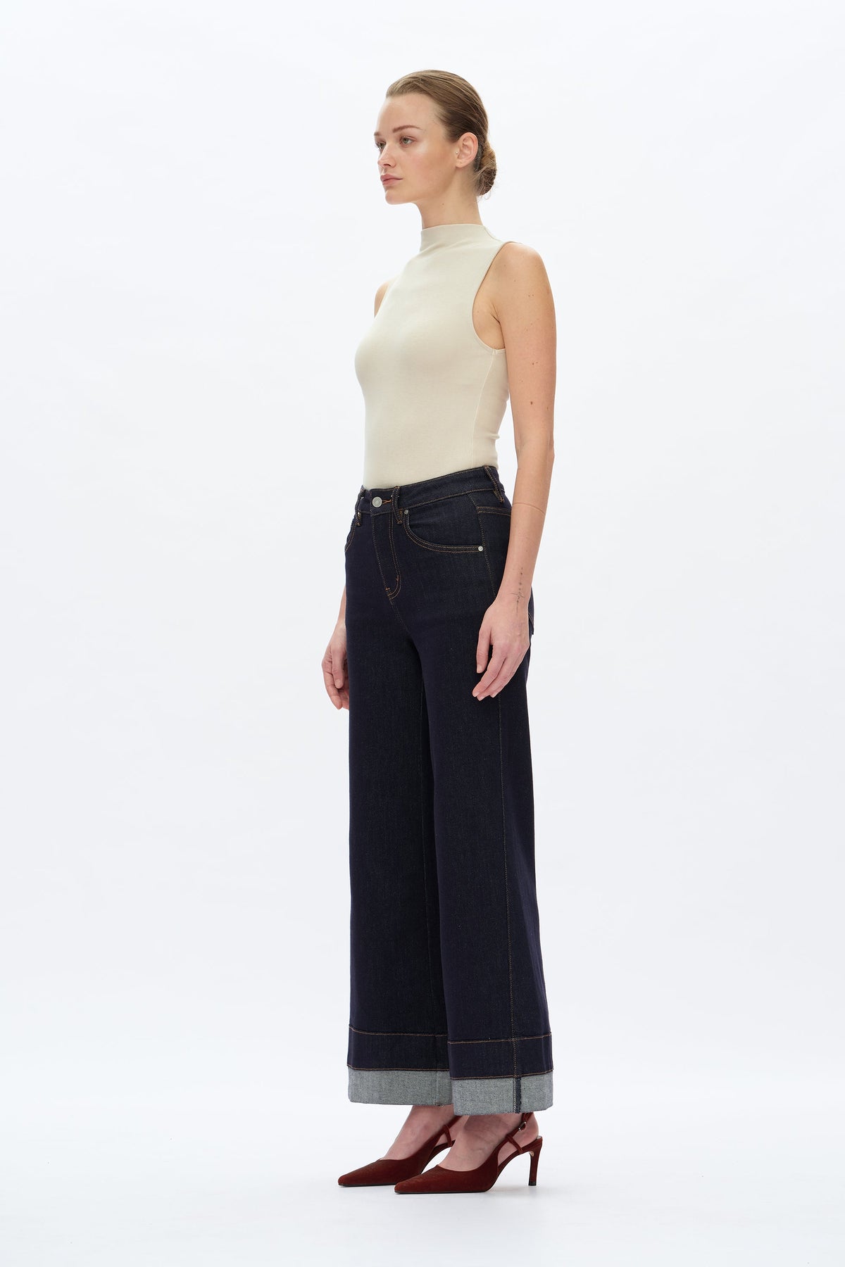 High Rise Patchwork Wide Leg Jeans