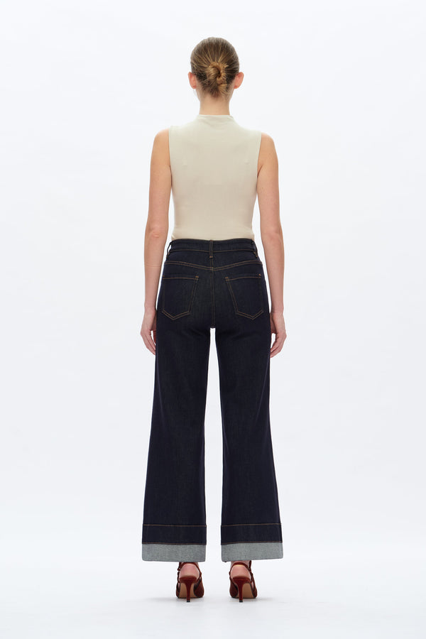High Rise Patchwork Wide Leg Jeans -  rinse wash