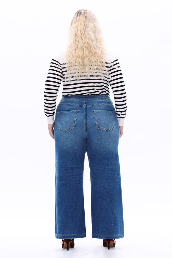High Rise Wide Leg Stretchy Knit Jeans