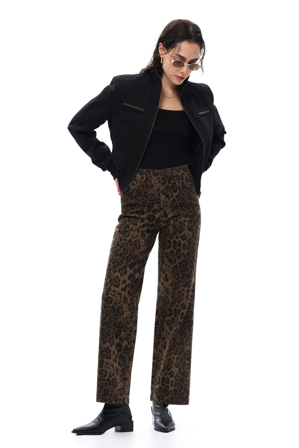 High Rise Leopard Print Straight Leg Pants