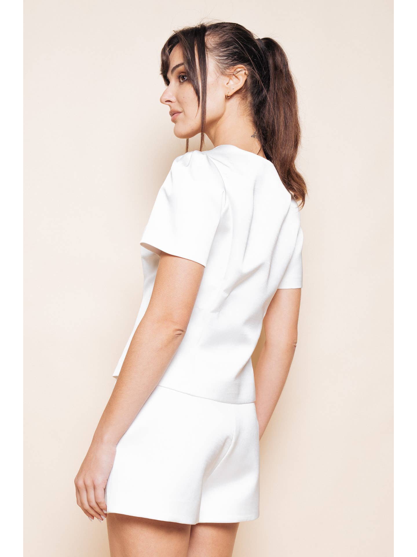 White Short Sleeve Button Front Top