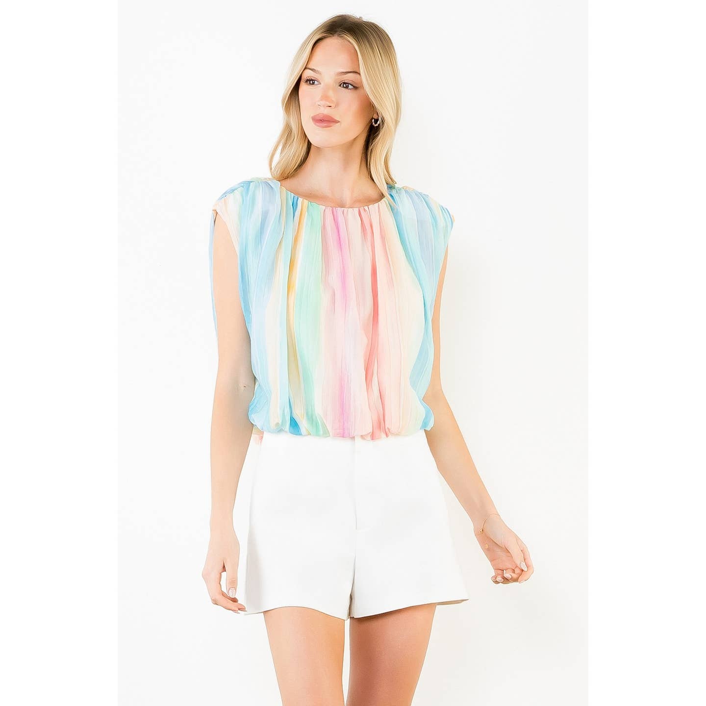 Pleated Multicolor Chiffon Top