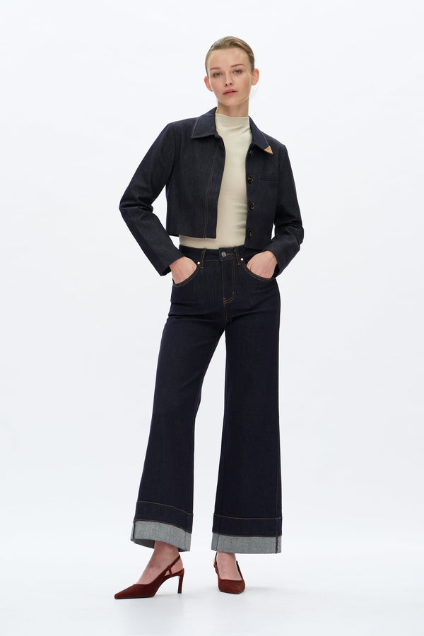High Rise Patchwork Wide Leg Jeans -  rinse wash