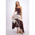 Brown Strapless Floral Print Plisse Dress