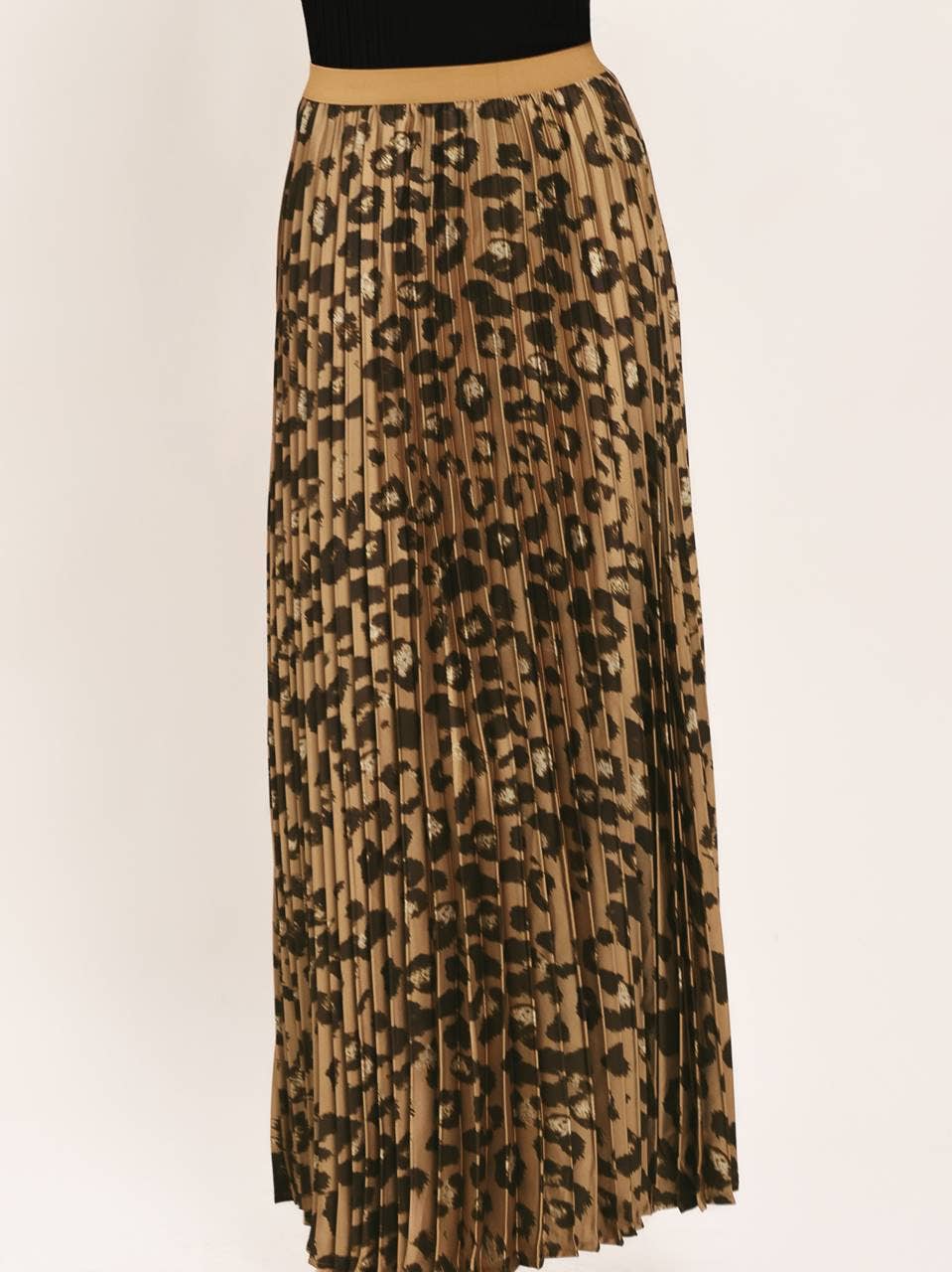 Leopard Woven Pleated Maxi Skirt