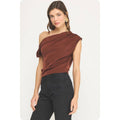 Sable Brown One Shoulder Draped Satin Top