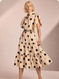 Statement Sleeve Polka Dot Midi Dress
