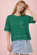 Green Stitch Detail Knit Sweater Top