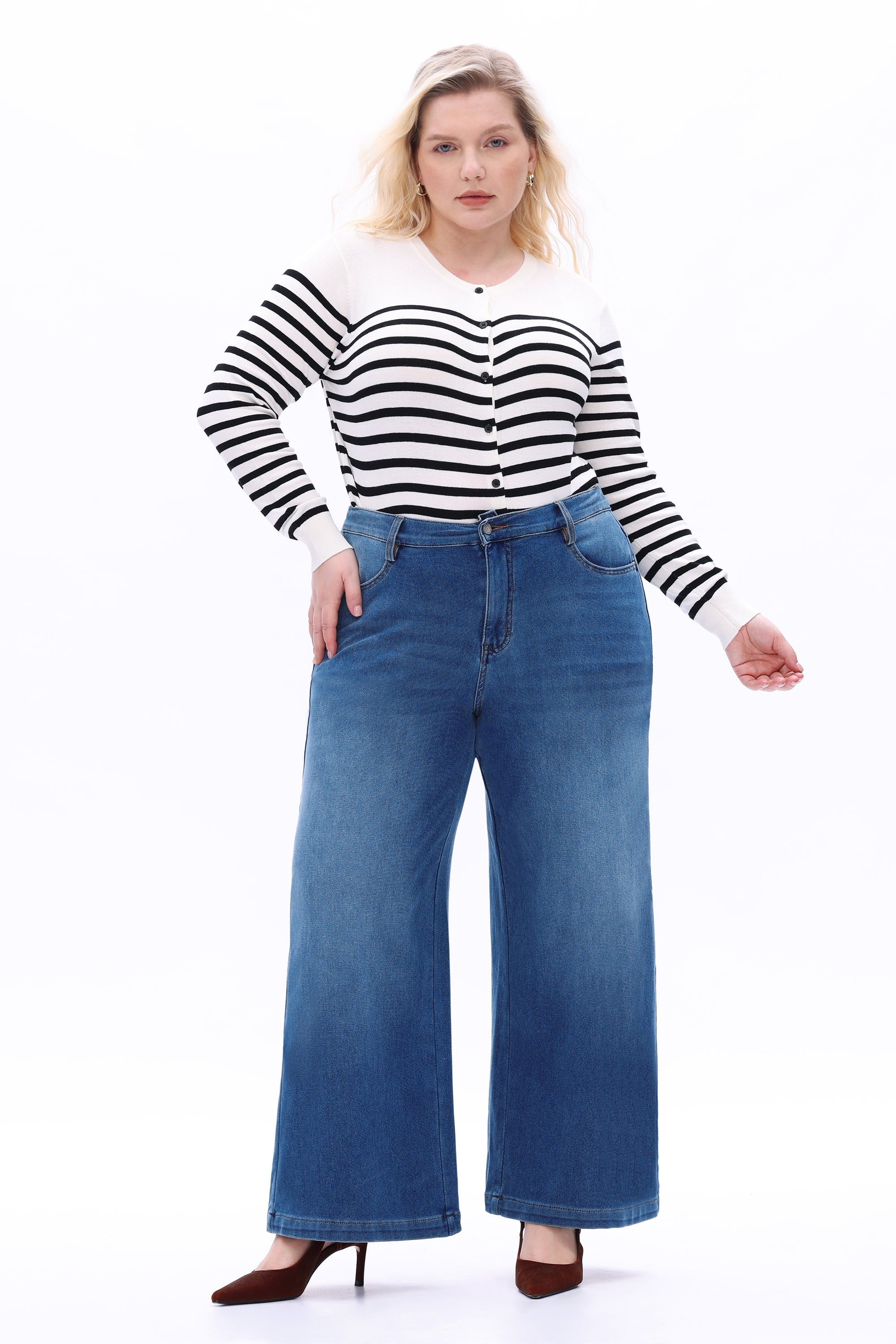 High Rise Wide Leg Stretchy Knit Jeans