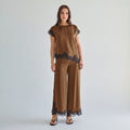 Mocha Satin Lace Top & Pants Set